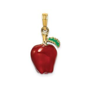 14K Yellow Gold and Enamel Delicious Apple Charm Pendant (NO CHAIN)